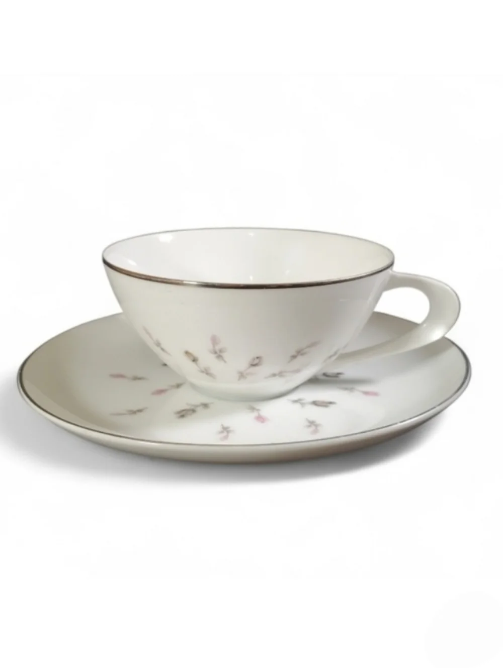 Sango Japan Fine China Flat Cup & Saucer Set of 2 Boutonniere Pattern 6414